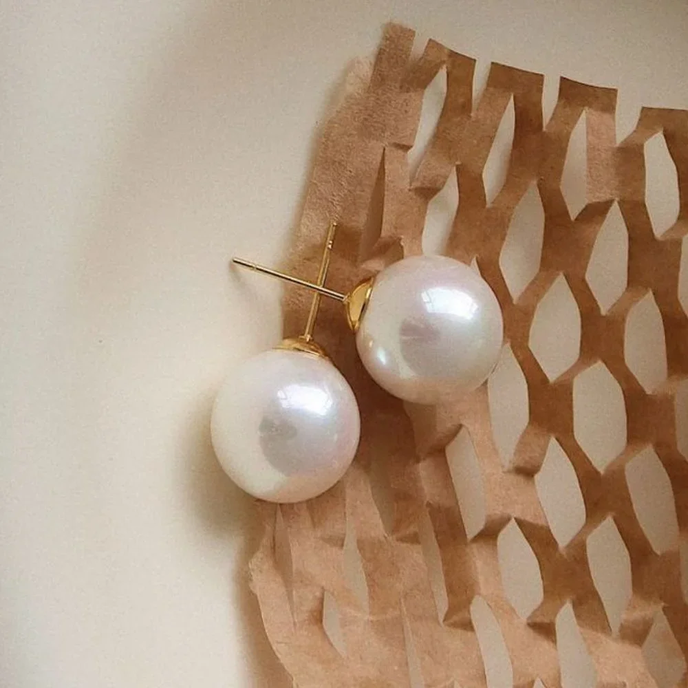 #NEW 18K Gold Plated Big Pearl Stud Earrings